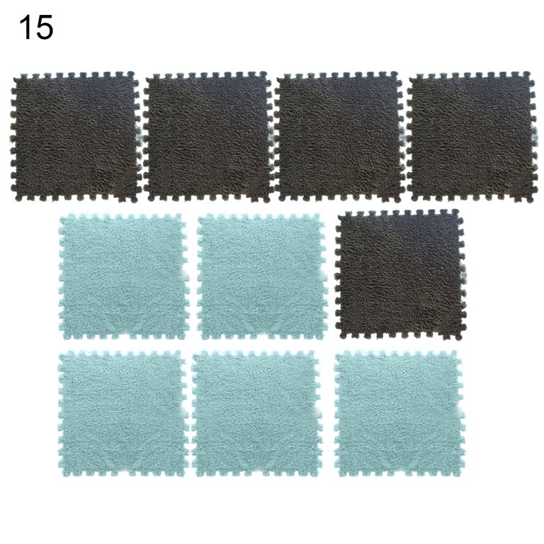 Xyer 10Pcs/Set Puzzle Carpet Shaggy Easy Installation Square Fluffy Carpet  Tiles Plush Area Rug for Parlor 