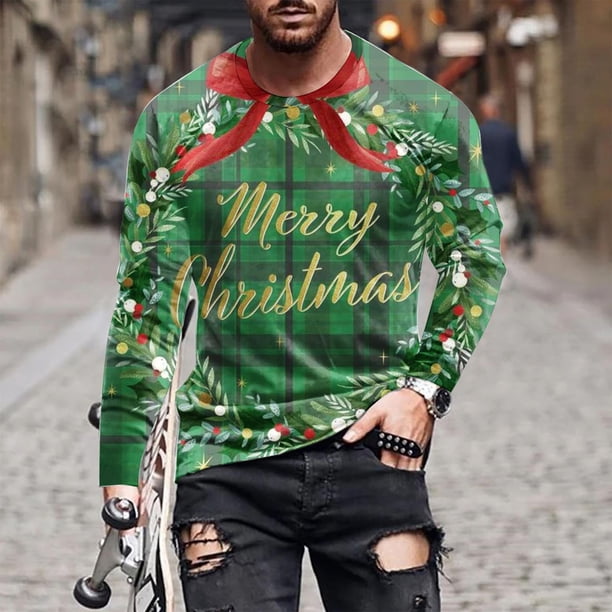 Blusas y camisas de manga larga con cuello redondo para hombre, blusa informal de manga larga con cuello redondo y estampado, blusa de poliéster para hombre