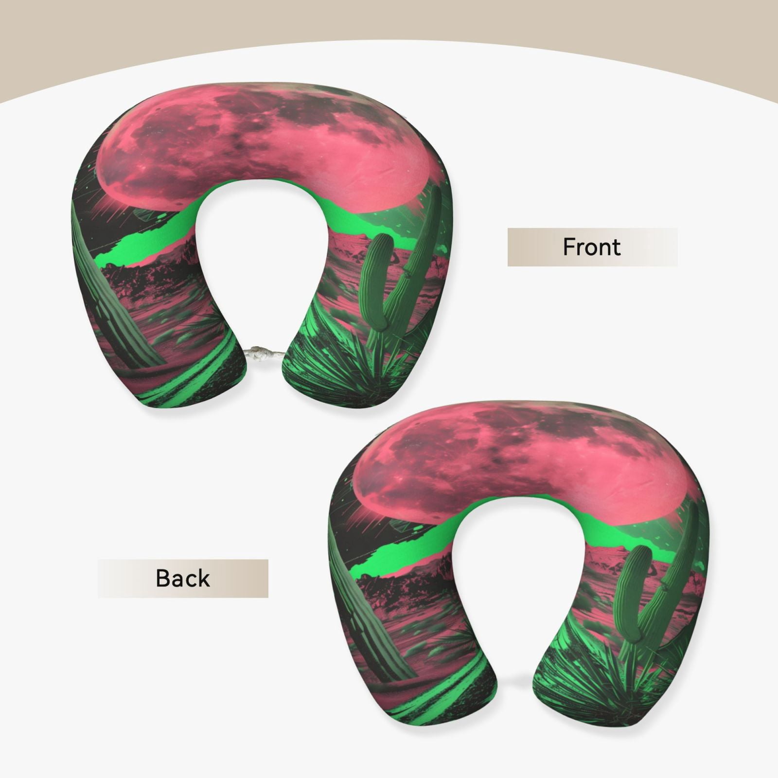 Xecao Neon Desert Moon Print Memory Foam Cervical Neck Pillow Versatile U-Shaped Pillows for Home,Office,Camping,Travelling,Soft Washable Cover