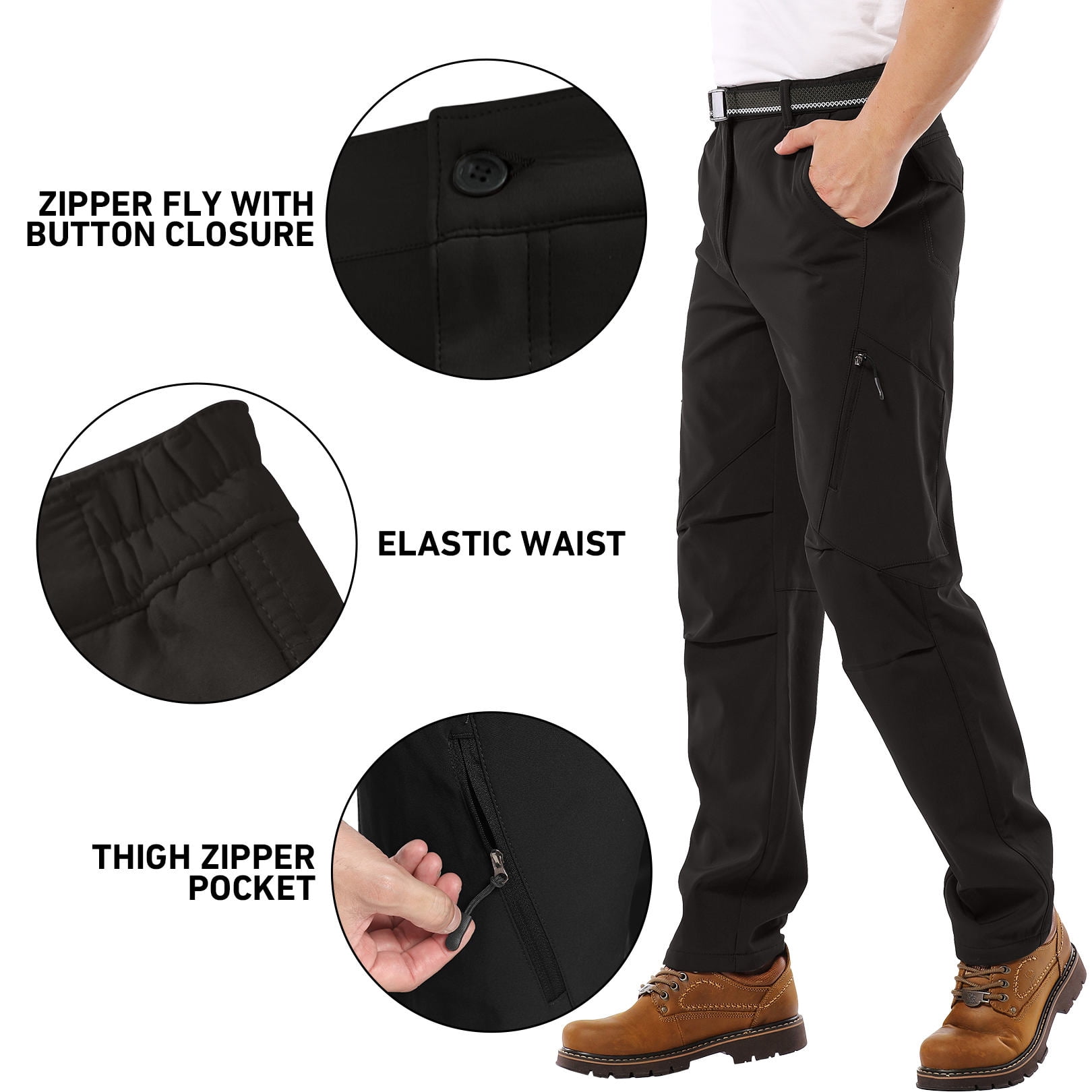 FEN AI Fleece Lined Hiking Snow Pants for Men Waterproof Warm Softshell Trousers Ski Pants Windproof Cargo Pants for Winter Outdoor