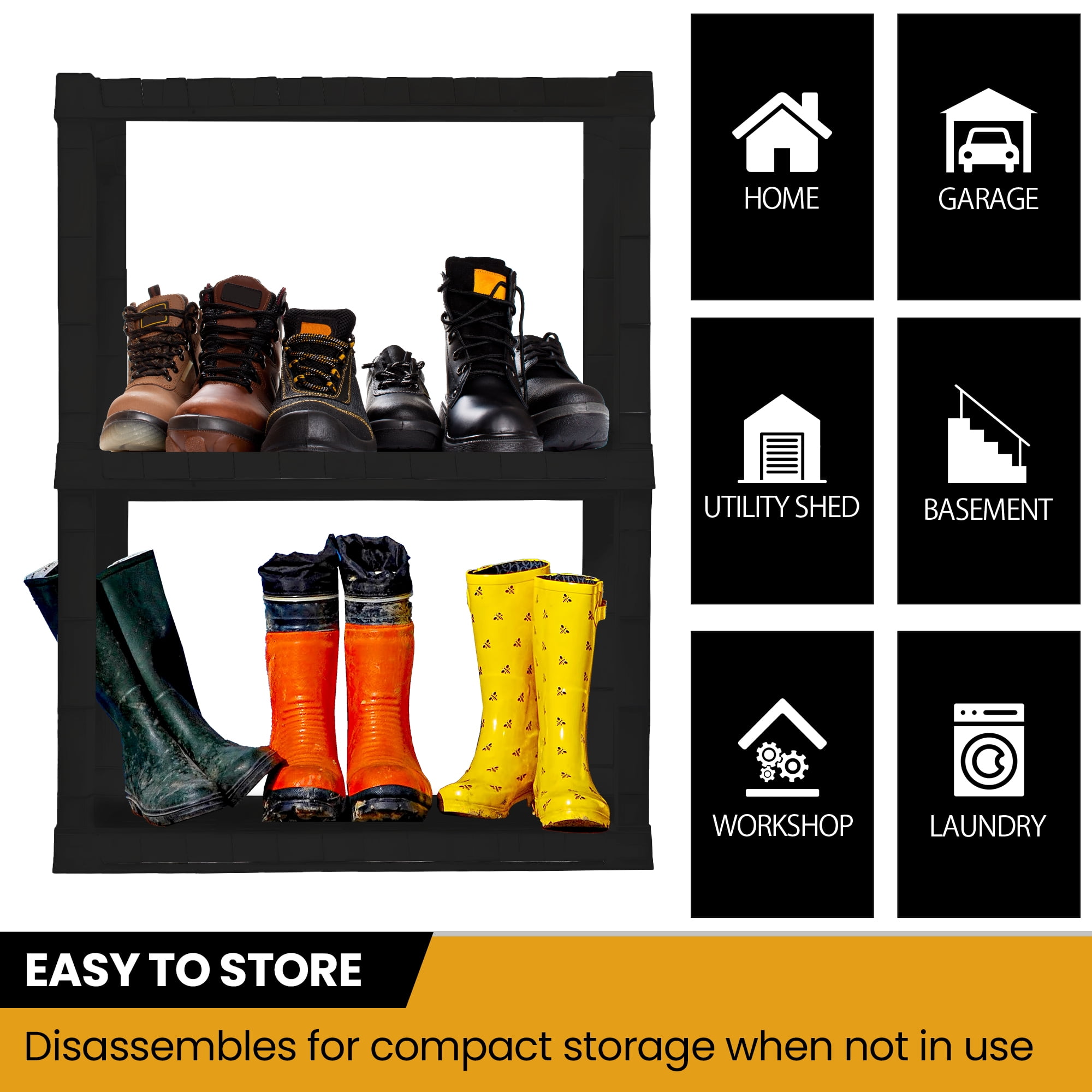 Hyper Tough Garage Shelving Unit Heavy Duty 3-Tier 2-Pack 39"H x 30"W x 14"D, Black 300 lb Capacity