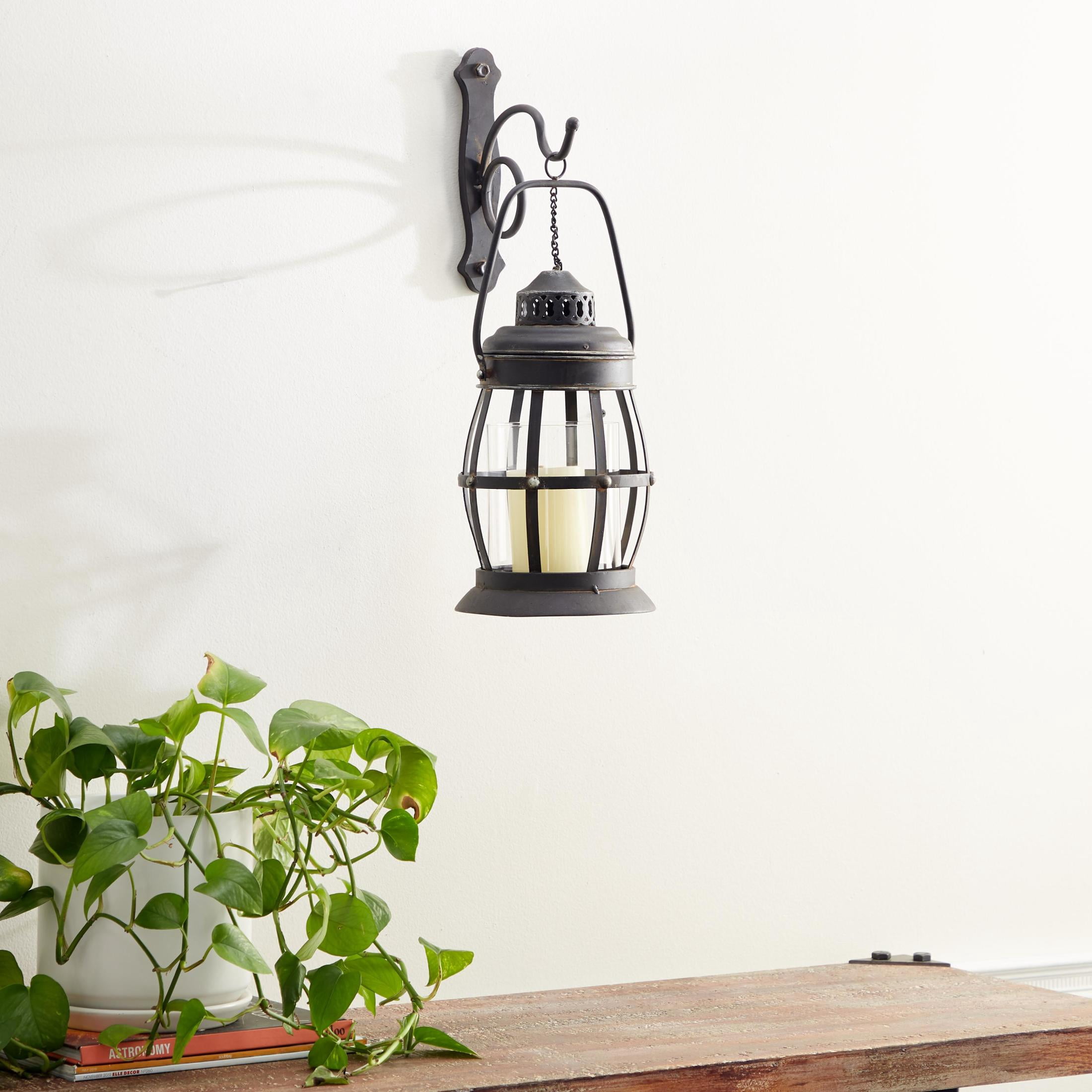 DecMode Rustic Metal Hanging Wall Mounted Candle Wall Sconce, 7"W x 19"H, Brown, Ready to Mount