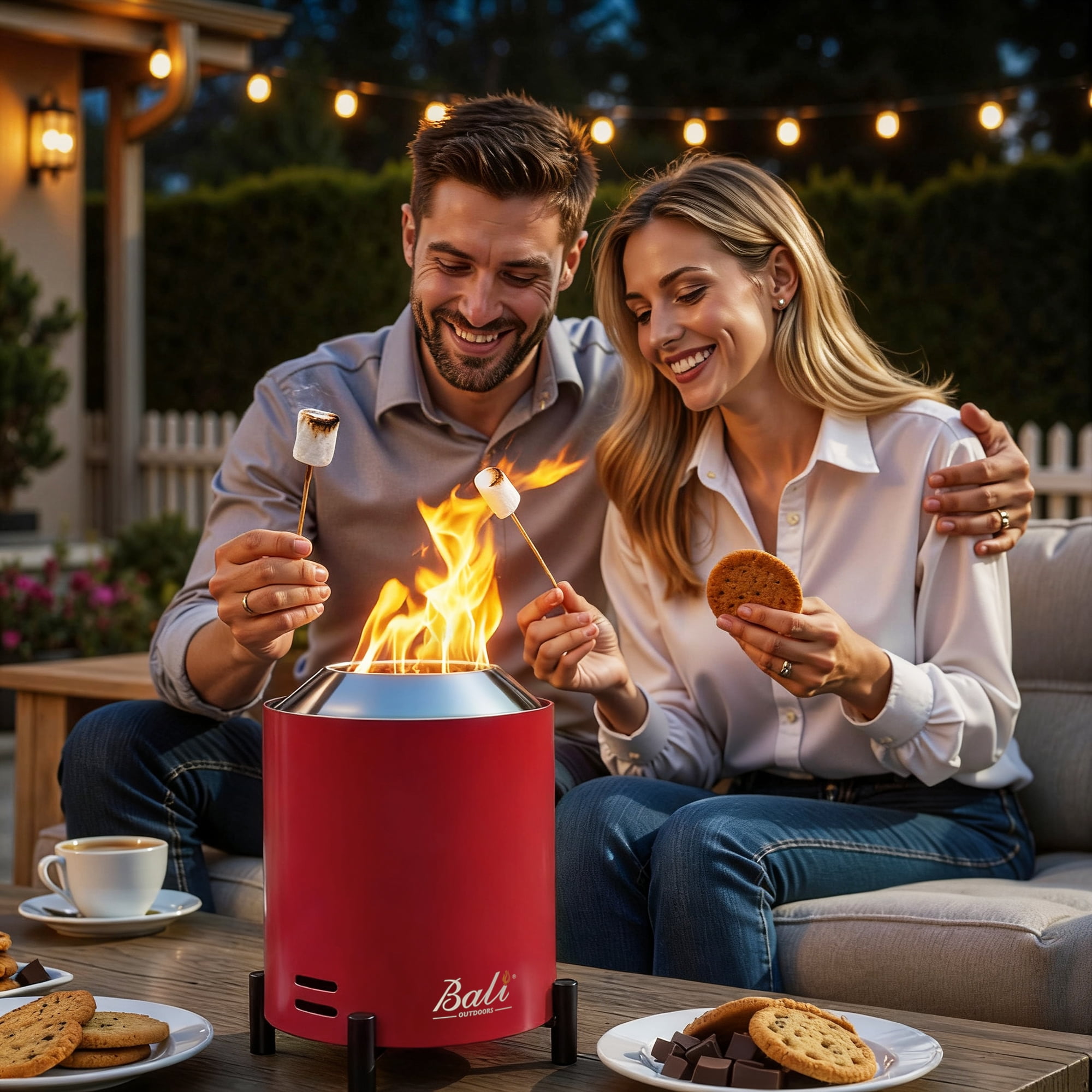 BALI OUTDOORS Smokeless Fire Pit Round, 8.6'' * 6.5'' Portable Outdoor Tabletop Firepit, Red