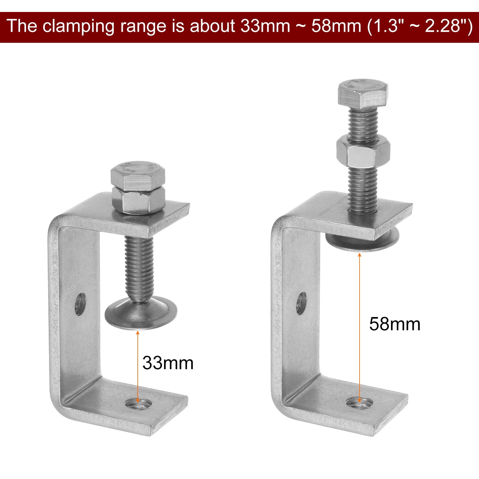 Uxcell 2Pcs Stainless Steel C Clamps 65mm Wide Jaw Opening Small Metal U Clamp for Woodworking Household Mounting