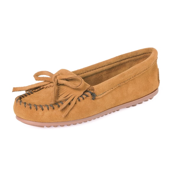 Minnetonka Women's Kilty Suede Hardsole Moccasin, Brown, 7.5 W US