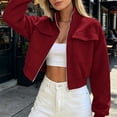 thumbnail image 6 of aohooy Cargo Bomber Jacket Women Cropped Oversized Fall Coat Full Zip Up Stand Collar Long Sleeve Lightweight Jackets with Pocket Red,L, 6 of 7