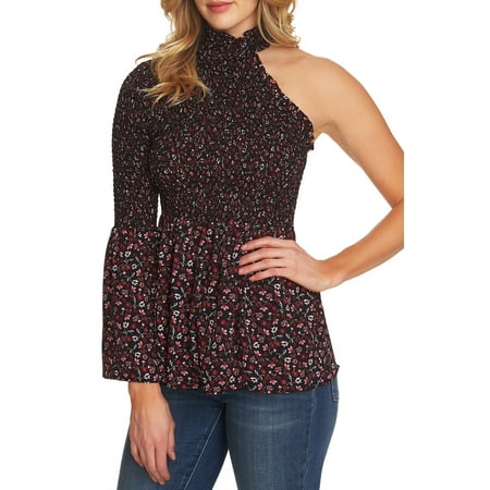 Smocked Floral Cocktail - Womens Small Smocked Floral Print Choker Top S