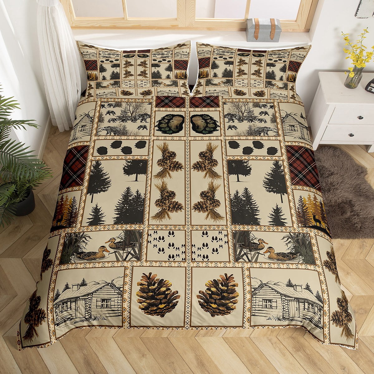 Rustic Farm Style Duvet Cover for Adult,Vintage Pinecone Bedding Set ...