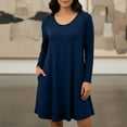 thumbnail image 4 of ClodeEU Women's 3/4 Sleeve Midi Dress,Casual V Neck T Shirt Long Tunic Loose Fit Flowy Dresses Navy,Womens Plus S, 4 of 6