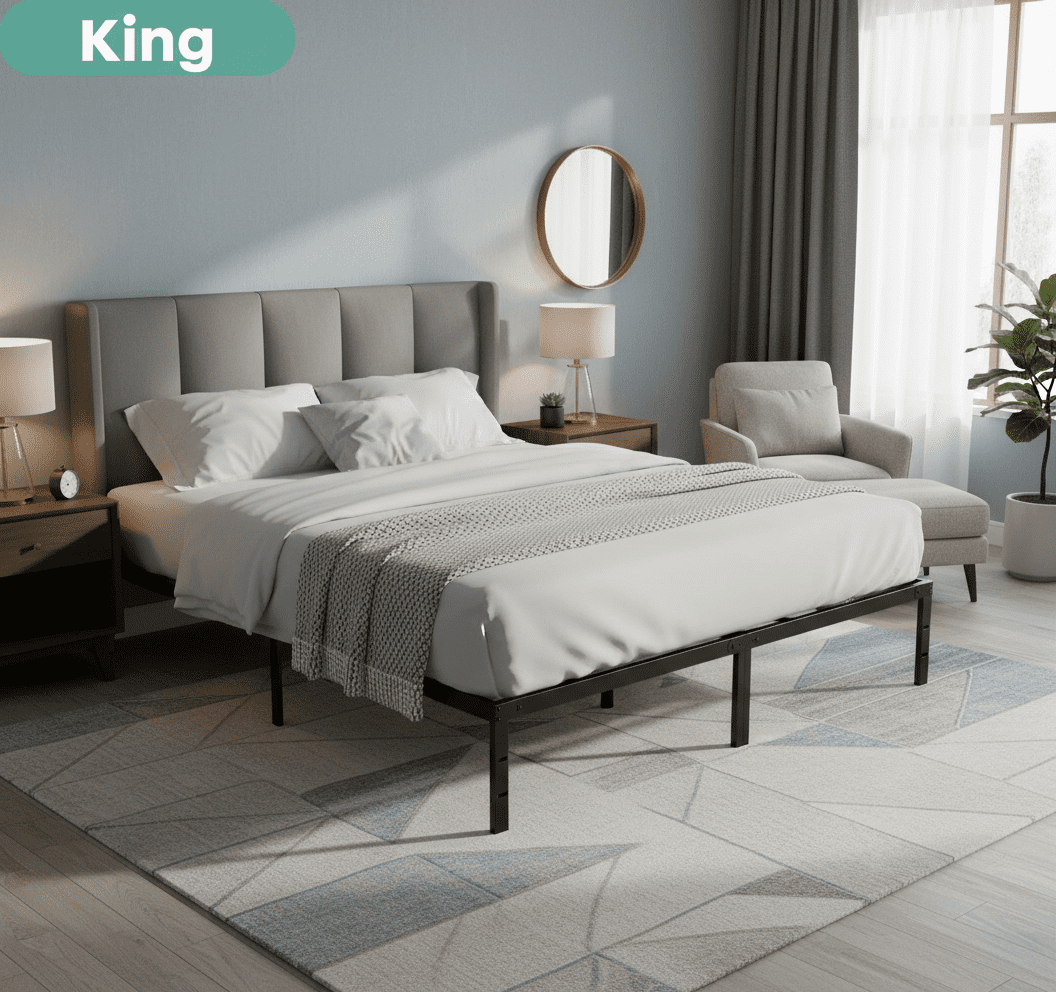 ACCVER King Size 14" Heavy Duty Metal Platform Bed Frame with Steel Slat Support, Ample Under-Bed Storage, No Box Spring Needed