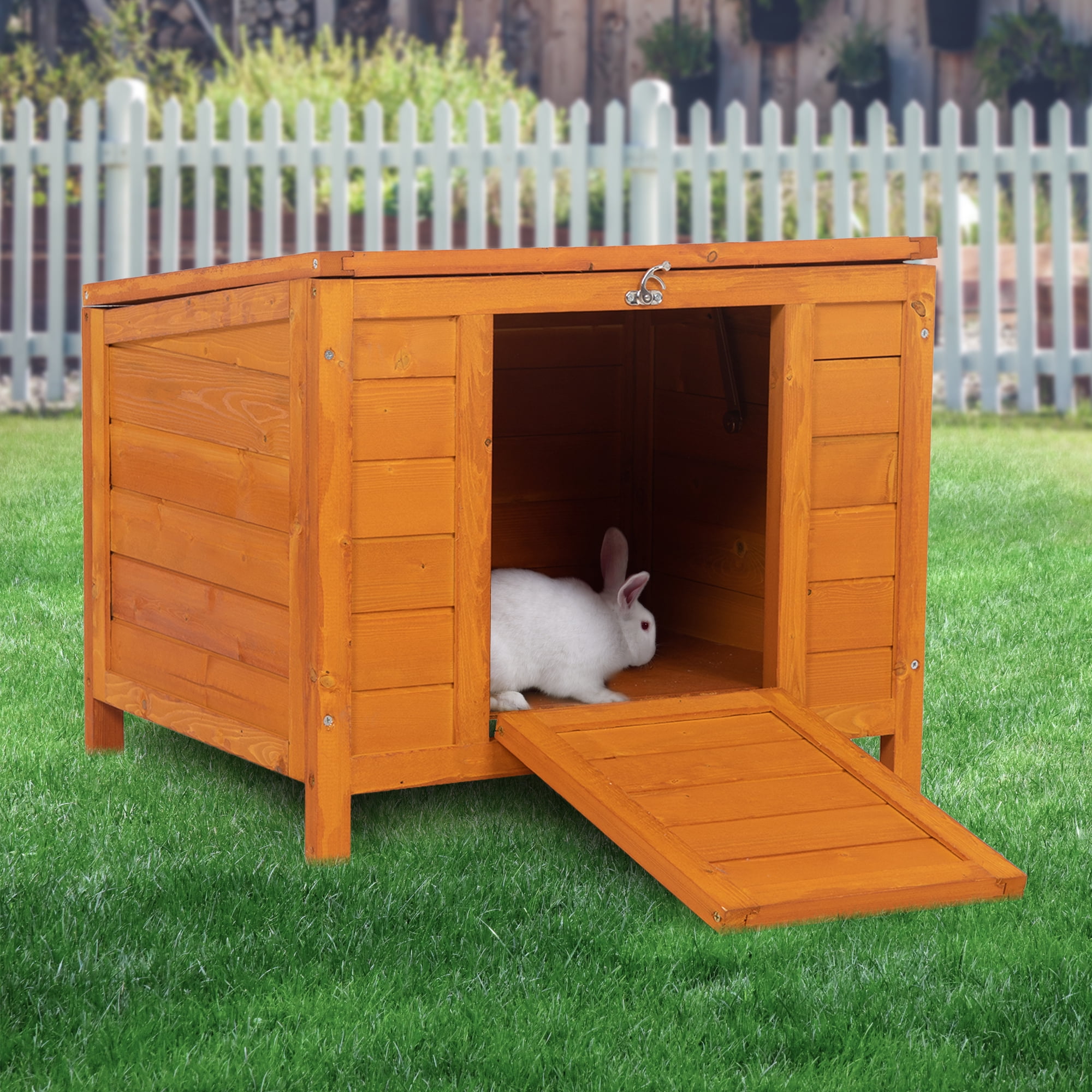 Pefilos 23" Rabbit Hutch for Outdoor Topnotch Weatherproof Pet Cage for Small Shelter Wooden Bunny Cat House, Orange
