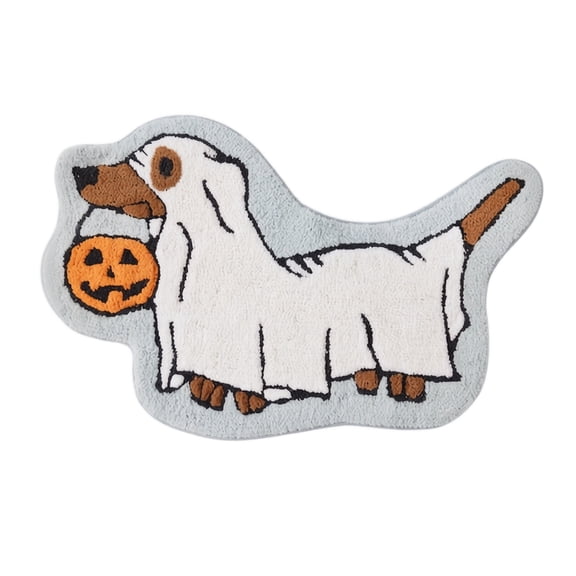 Halloween Dachshund Ghost Shaped Area Rug, Pumpkin Trick‑or‑Treat Dog Pattern Non‑Slip Accent Mat for Entryway, Bathroom & Living Room Indoor Halloween Home Decor