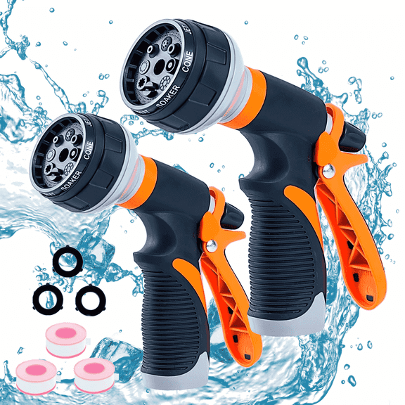 PENDALI 2 Pack Garden Hose Nozzle, Heavy Duty Water Hose Nozzle with 8 Spray Patterns, High Pressure Hose Sprayer with Flow Control for Flowers, Lawn, Car Wash and Pet Bath