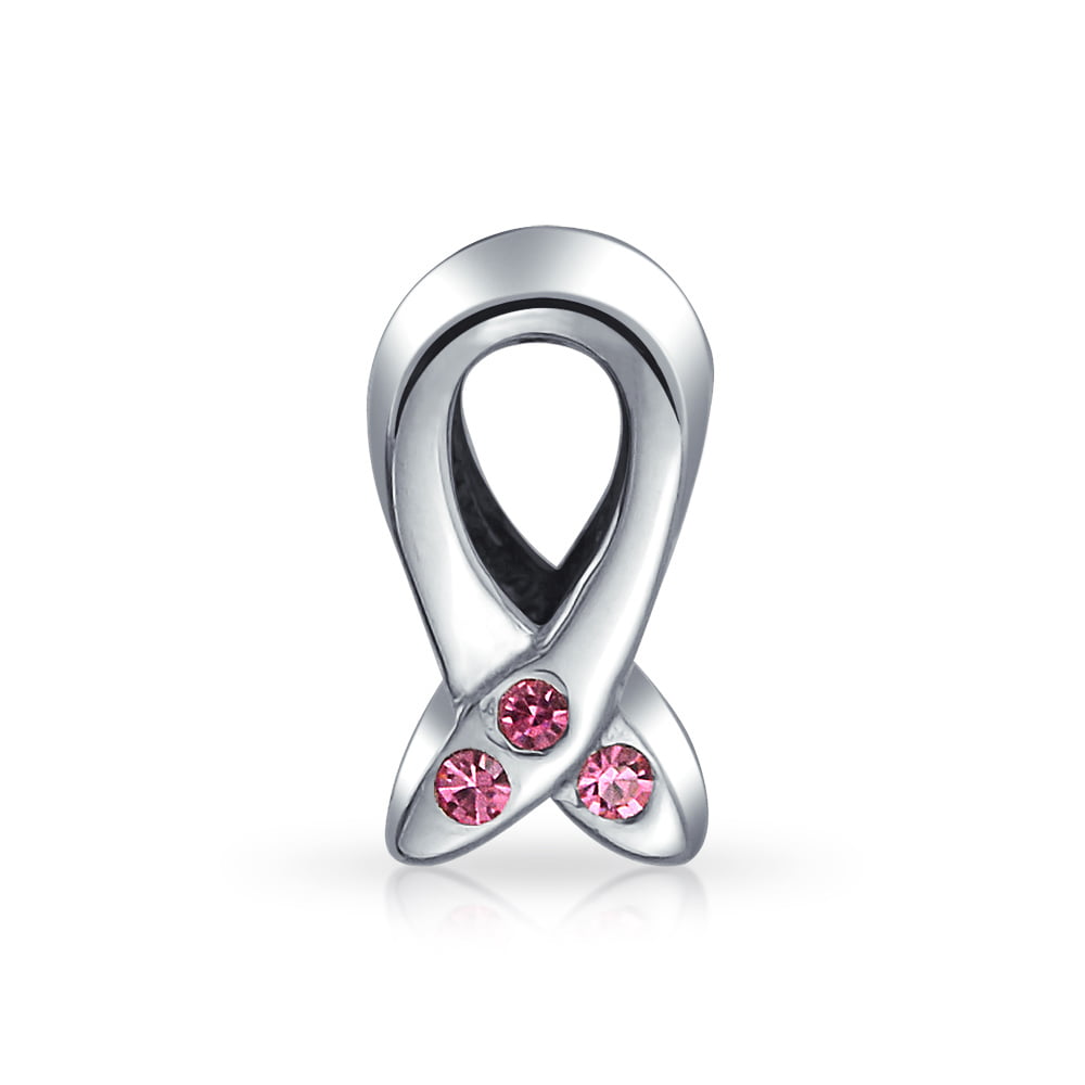 Sterling Silver Breast Cancer Awareness Dangle Bead F/European Charm Bracelets