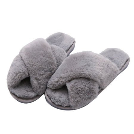 

Mightlink 1 Pair Women Slippers Colorful Plush Non-slip Deodorant Anti Skid Keep Warm Winter Cross Fluffy Slippers for Home