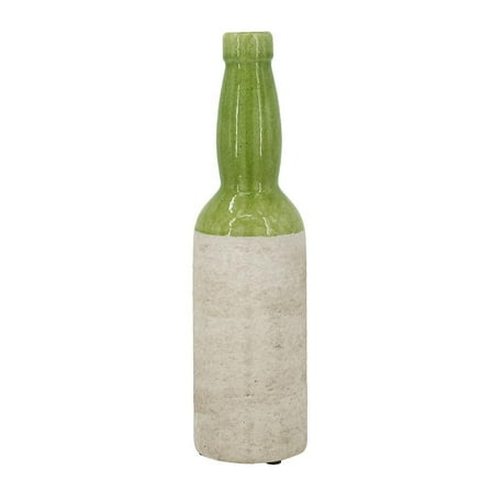 A&B Home Green and Ivory Two-Tone Bottle Shape Ceramic Vase 3.7" x 3.7" x 13.8"