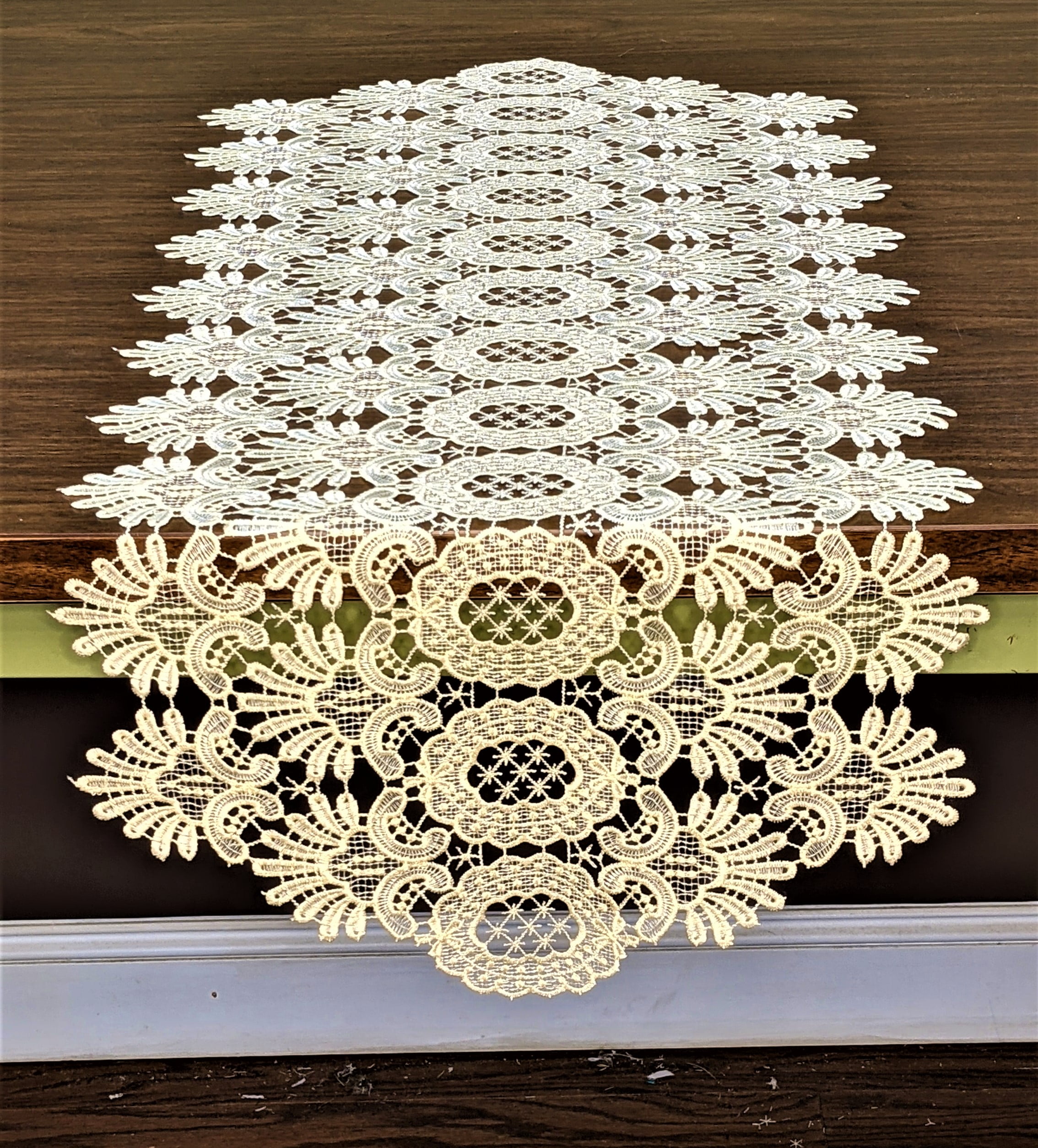 Doily Boutique Table Runner in Ivory Victorian Lace Size 60 x 16 inches Handmade