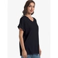 thumbnail image 4 of Women's Casual V-Neck T-Shirt - Short Sleeve Loose Fit Top with Side Split & Rolled Sleeve for Summer, 4 of 6