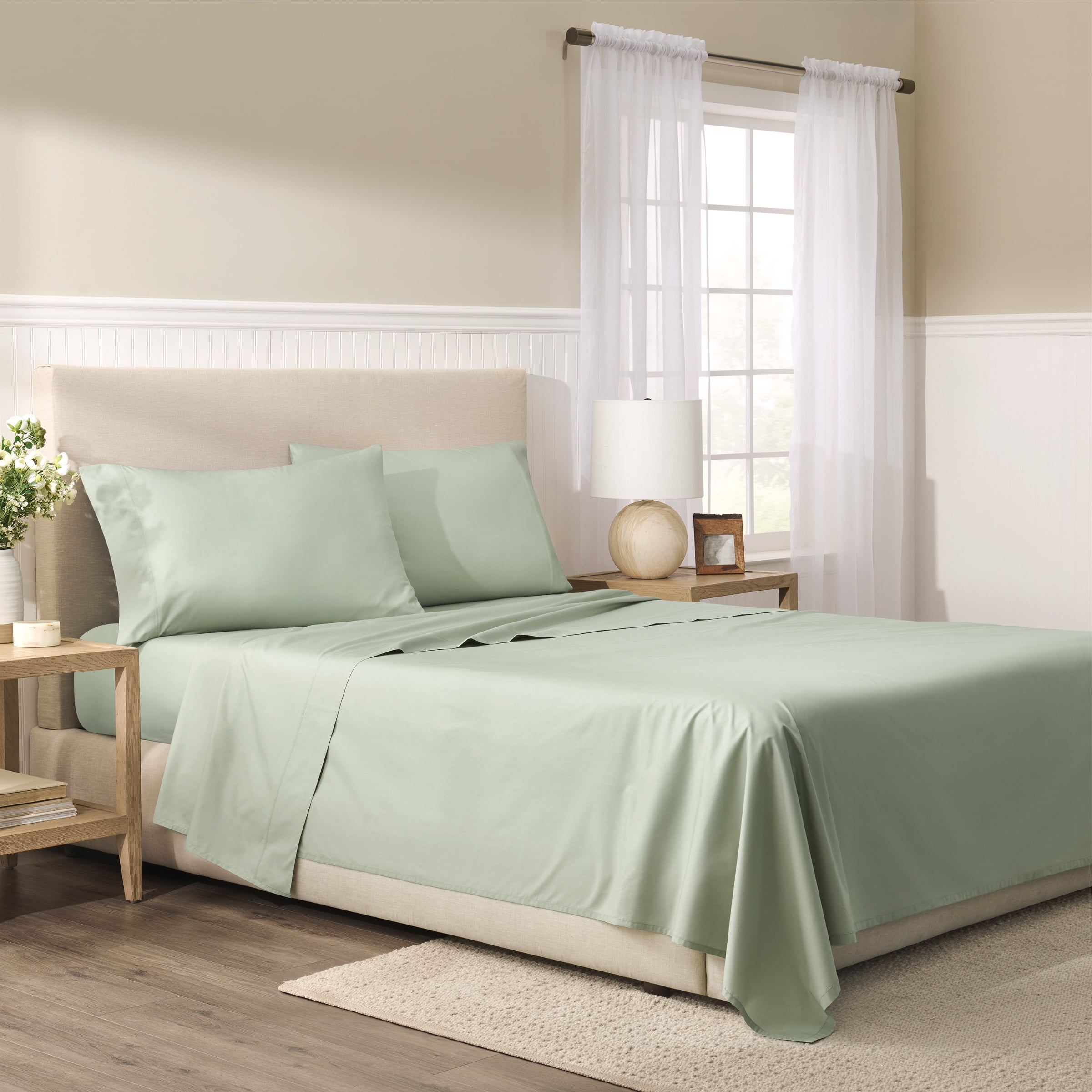 Wamsutta 1846 4-Piece 400 Thread Count Desert Sage Egyptian Giza Cotton Percale Bed Sheets, Queen-Deep Pocket