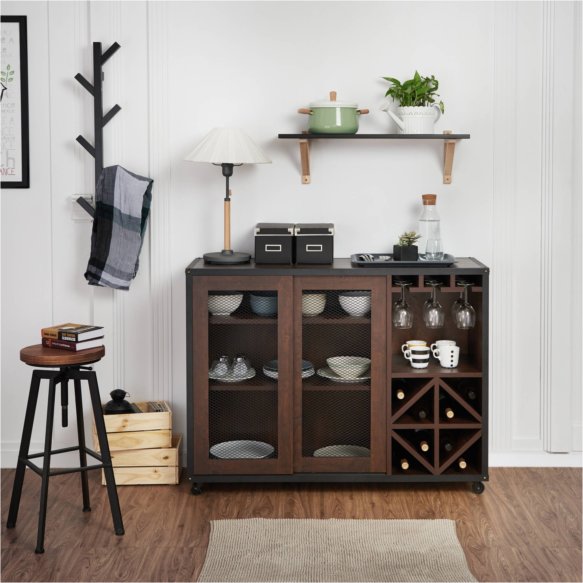 Furniture of America Francis Industrial Multi-Storage Dining Buffet, Vintage Walnut
