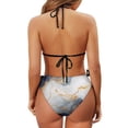 thumbnail image 6 of Uourmeti Women's Halter Neck Triangle Bikini Set - Marble Print with Gold Veins, Tie Side Bottoms for Beach & Pool Vacations - Quick Dry, Stretchy Swimwear, 6 of 9