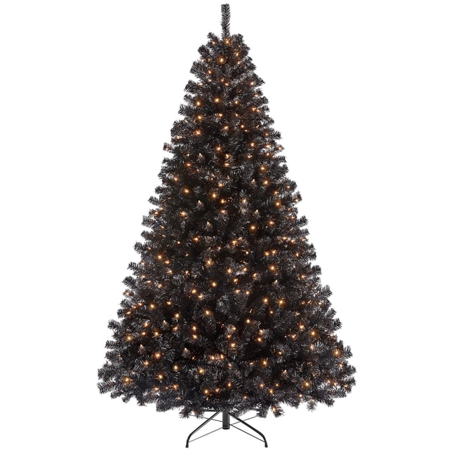 Árbol de Navidad Yaheetech de 2,3 m, preiluminado para Halloween, negro, con luces