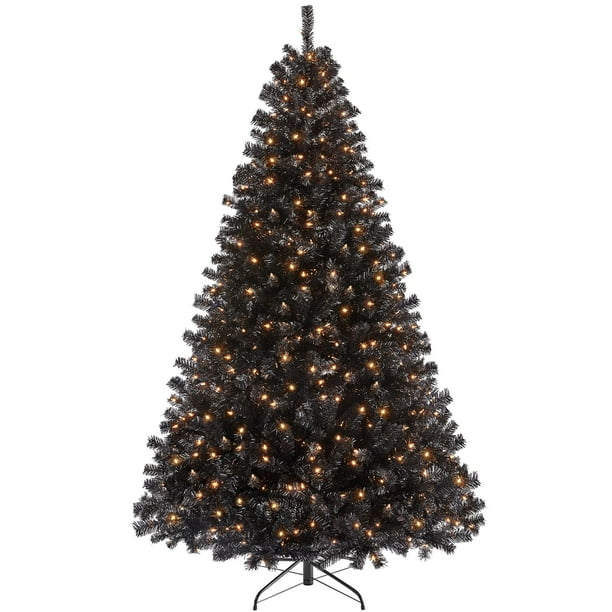 Árbol de Navidad Yaheetech de 2,3 m, preiluminado para Halloween, negro, con luces