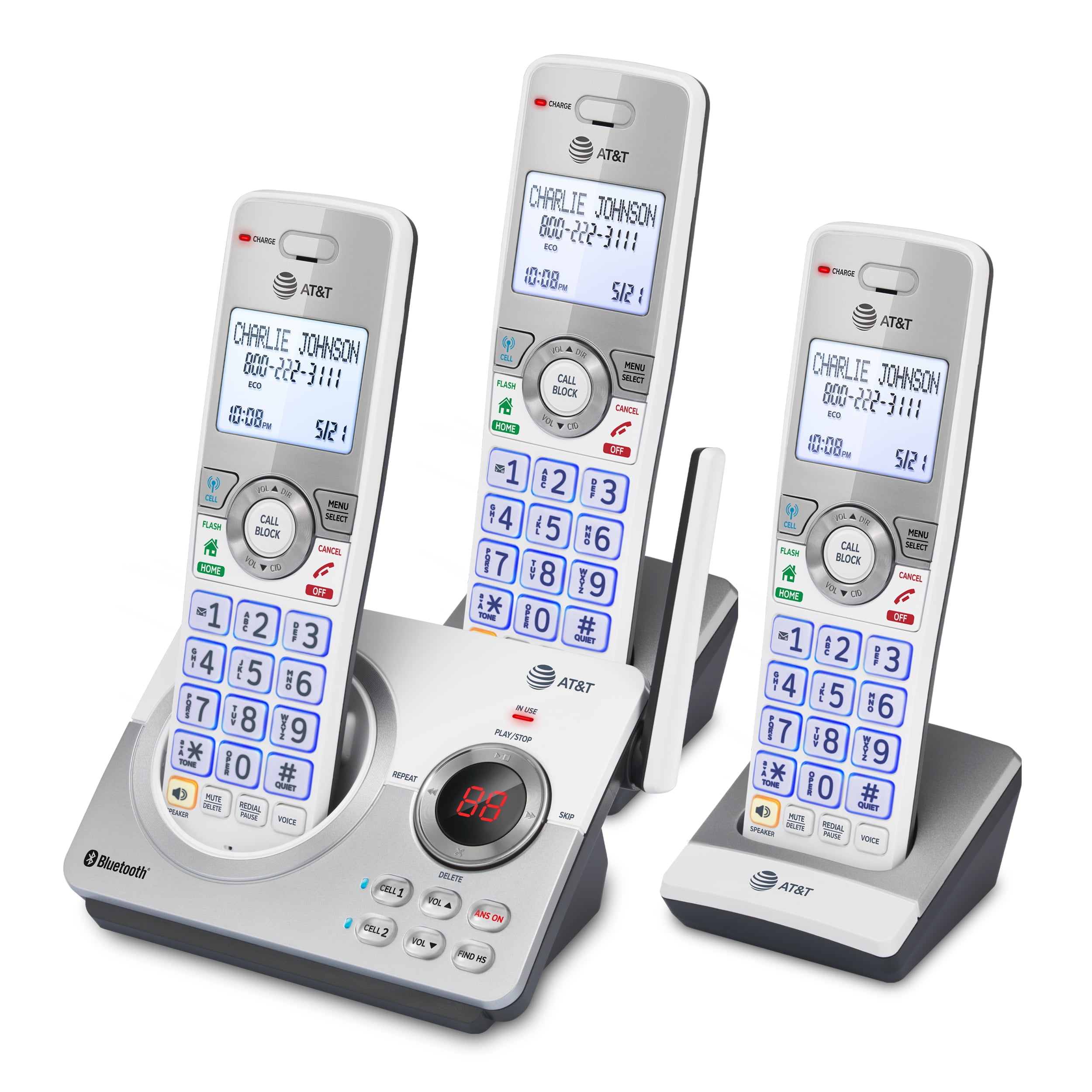 AT&T DL72310 DECT 6.0 Wall Mount 3 Handsets Cordless Phone with Digital Answering System, Silver & White, 3 Count