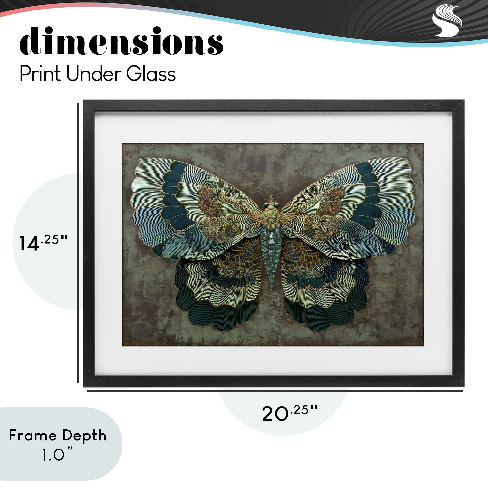 Stupell Industries Golden Jewel Butterfly Black Framed Print Under Glass, design by Petal Prints Design