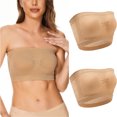 thumbnail image 2 of LYEAA Wireless Bras for Women Support Pack of 2 Plus Size Padded Strapless Stretch Push Up Bandeau No Wire Solid Seamless Invisible Non-Slip Breathable Comfortable Soft Sleeping Everyday Bra Beige L, 2 of 9