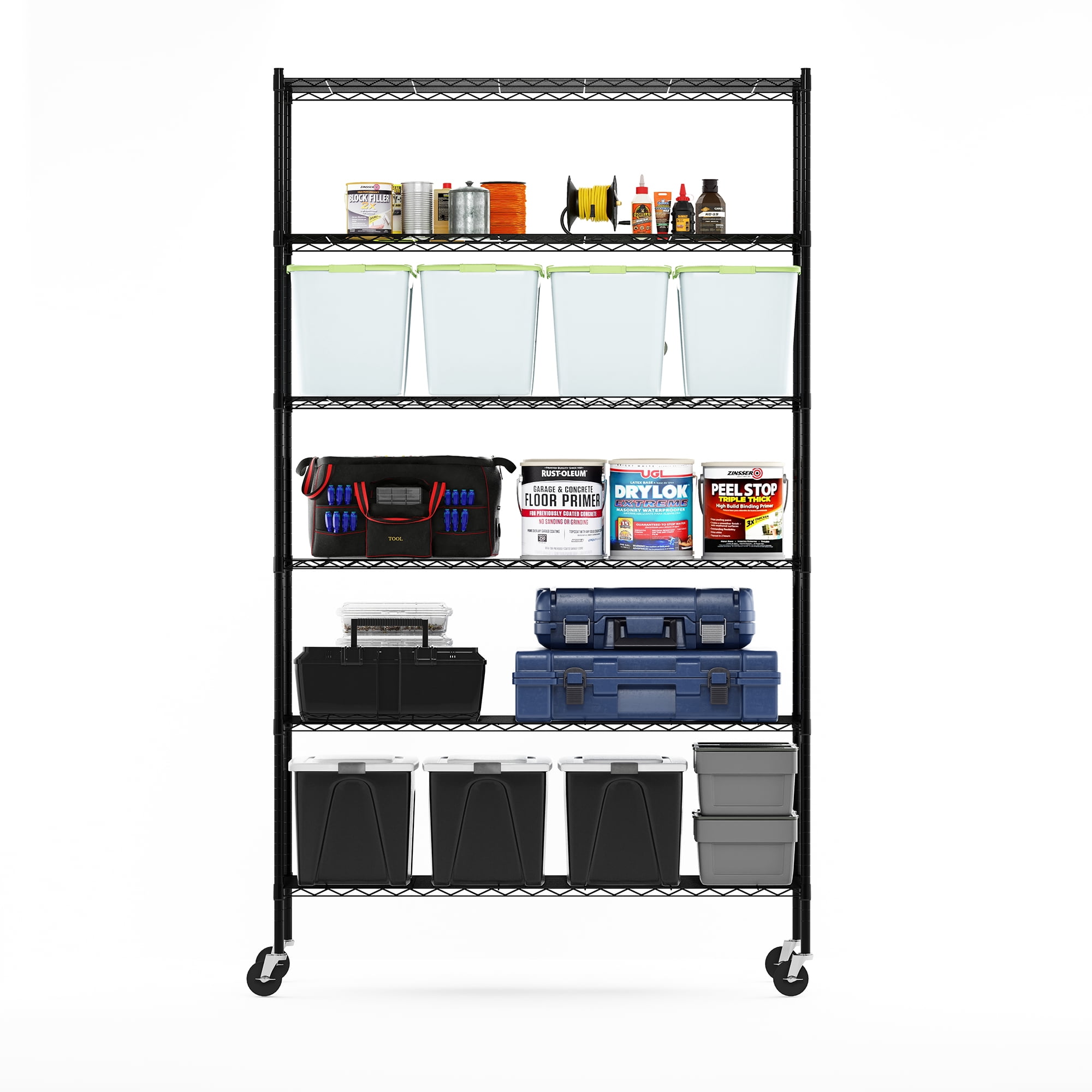 Furinno Wayar 6-Tier Metal Storage Shelf Rack, 48 x 18 x 82, Black