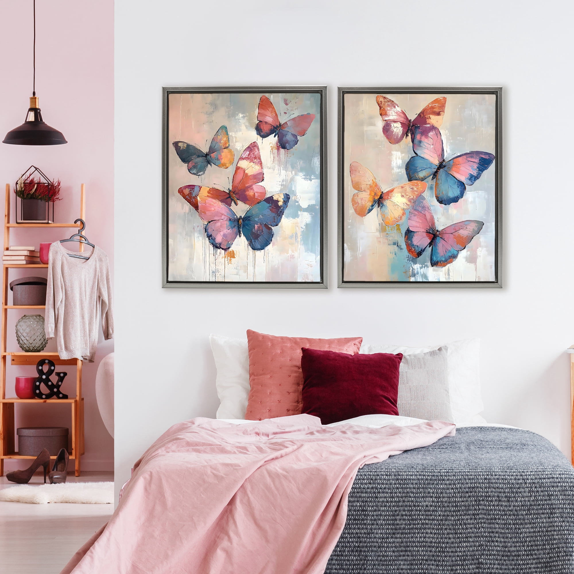 Stupell Industries Butterfly Beauties in Flight 2 Piece Gray Framed Floater Canvas Set, design by Creative Studio