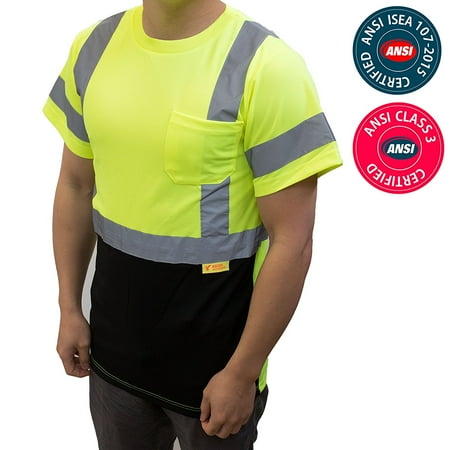 Super Mesh Green NY BFS8512 High-Visibility Class 3 T Shirt with Moisture Wicking Mesh Birdseye, Black Bottom (5XL, Green) ()