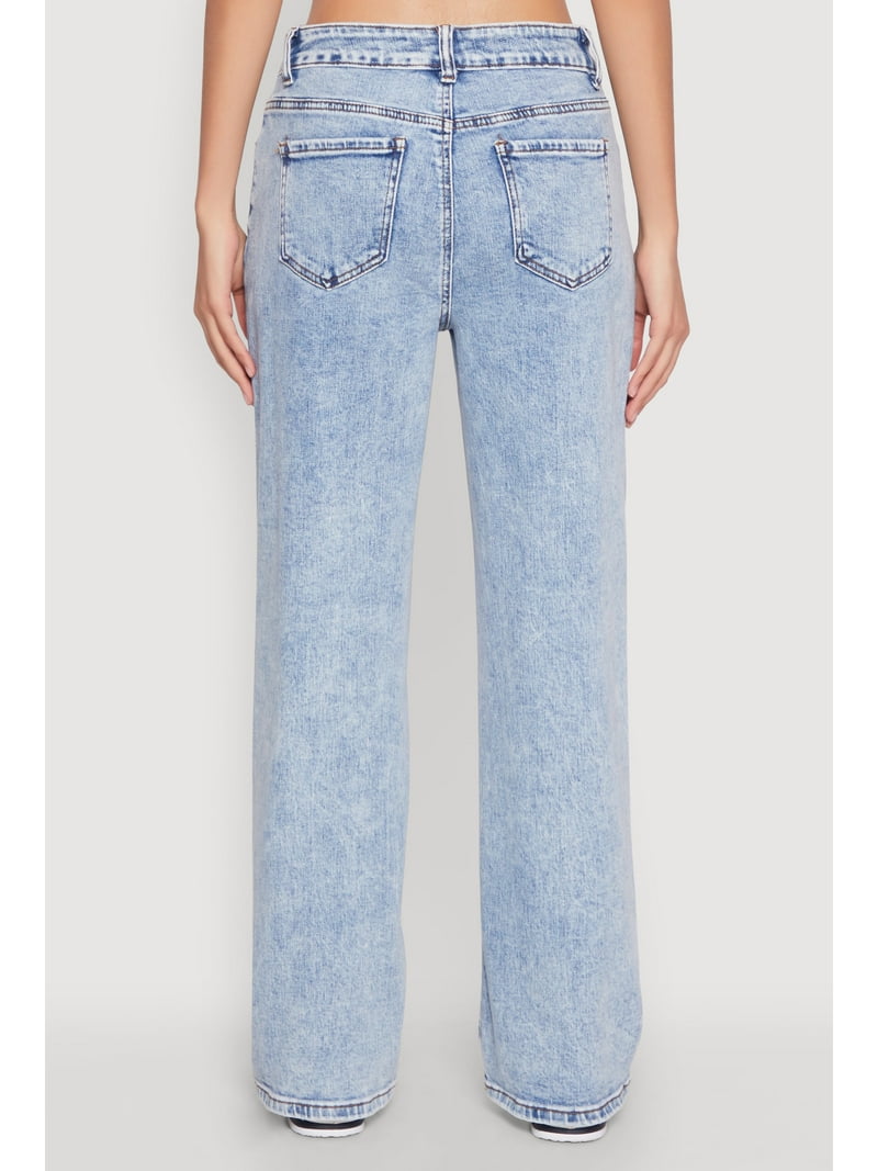 Womens WAX Acid Wash Straight Leg Jeans - Walmart.com