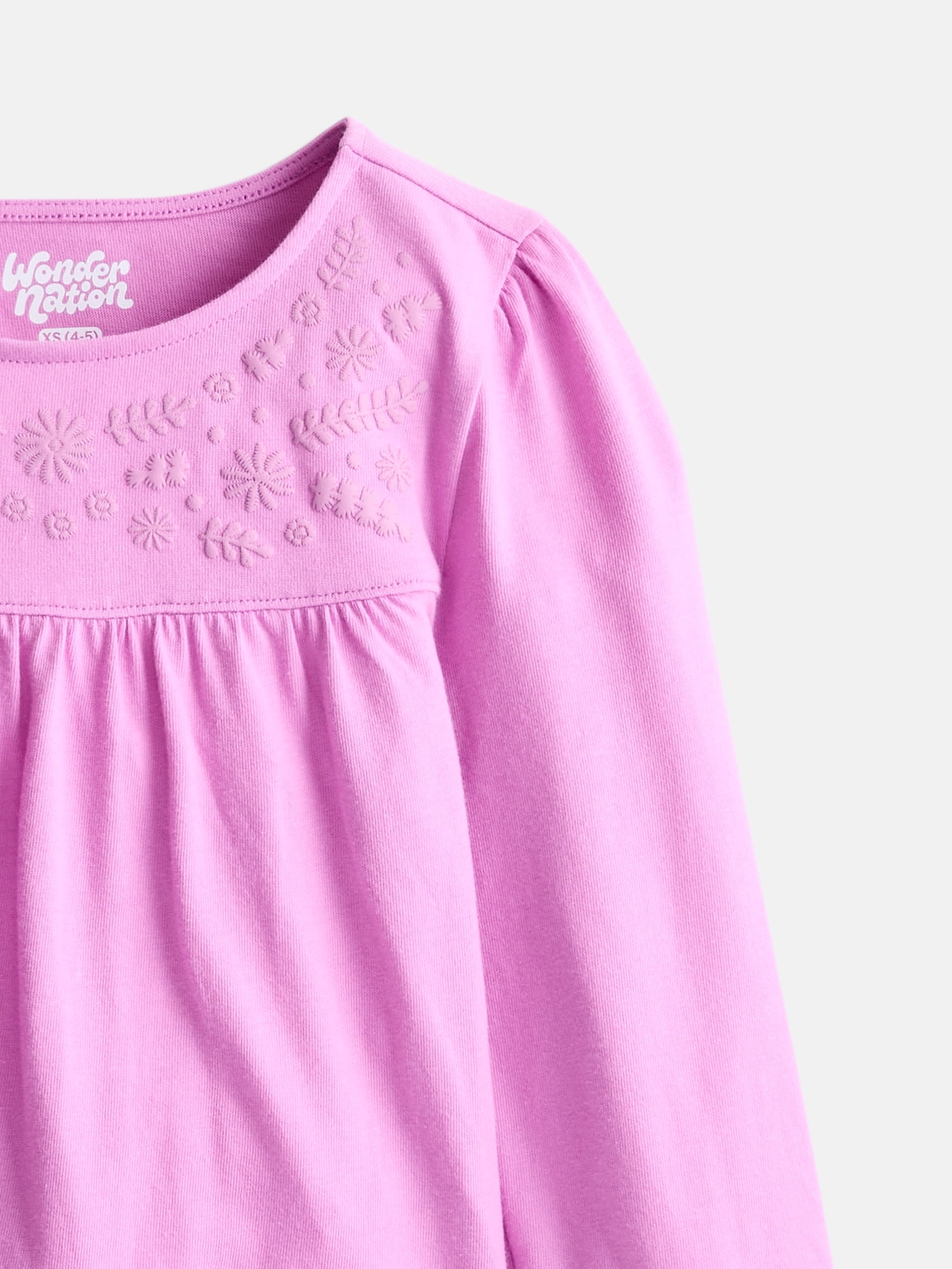 Wonder Nation Girls Puff Print Top with Long Sleeves, Sizes 4-18
