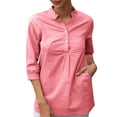 thumbnail image 2 of CQONEPT Clearance 3/4 Sleeve Shirts for Women Cotton Line Tees Summer Button Down V Neck Tunic Tops Causal Comfy Three Quarter Sleeves Blouse Solid Solid Color Shirt,Blue S-XXL, 2 of 6