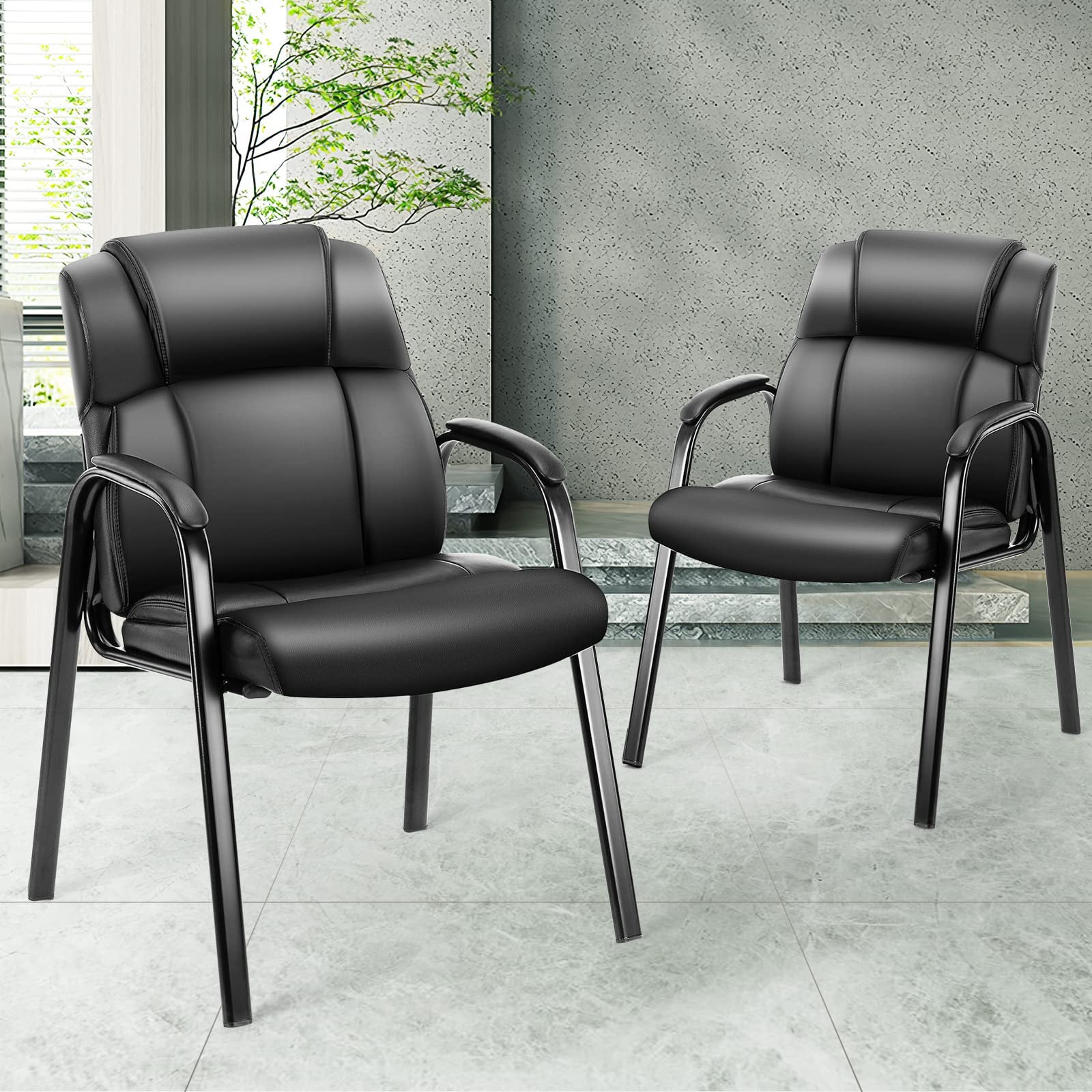 GIANNA Leather Guest Chairs with Padded Arms, Office Reception Side Chairs for Waiting Room, Conference, Lobby, Church, Clinic, or Home