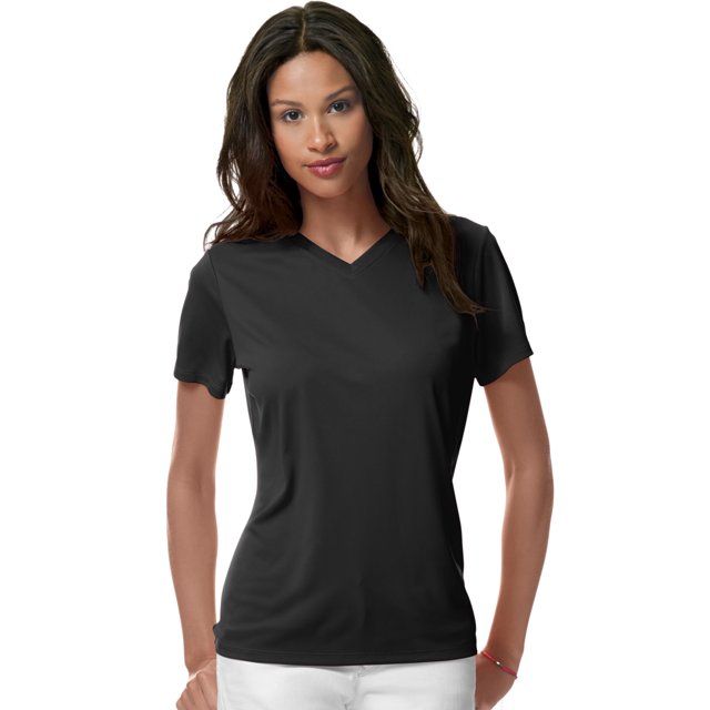 Hanes Cool DRI Women`s V-Neck T-Shirt, XL, Black
