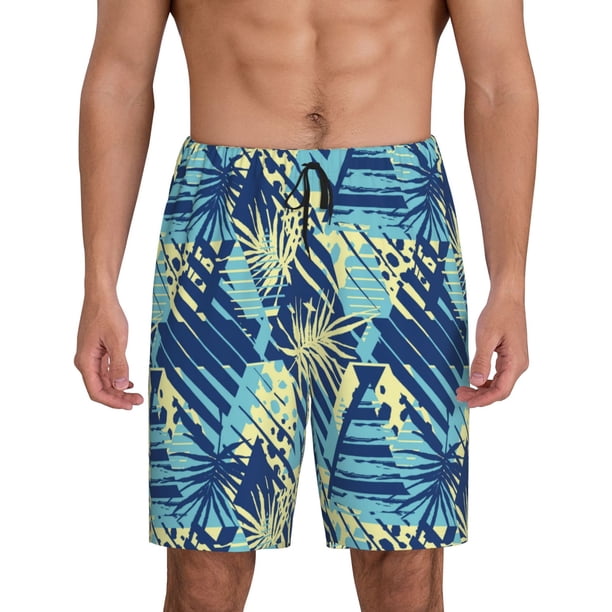 Balery Hawaiian Style Pantalones cortos de pijama de punto de algodón para hombre con cinturilla y bolsillos-X-Large