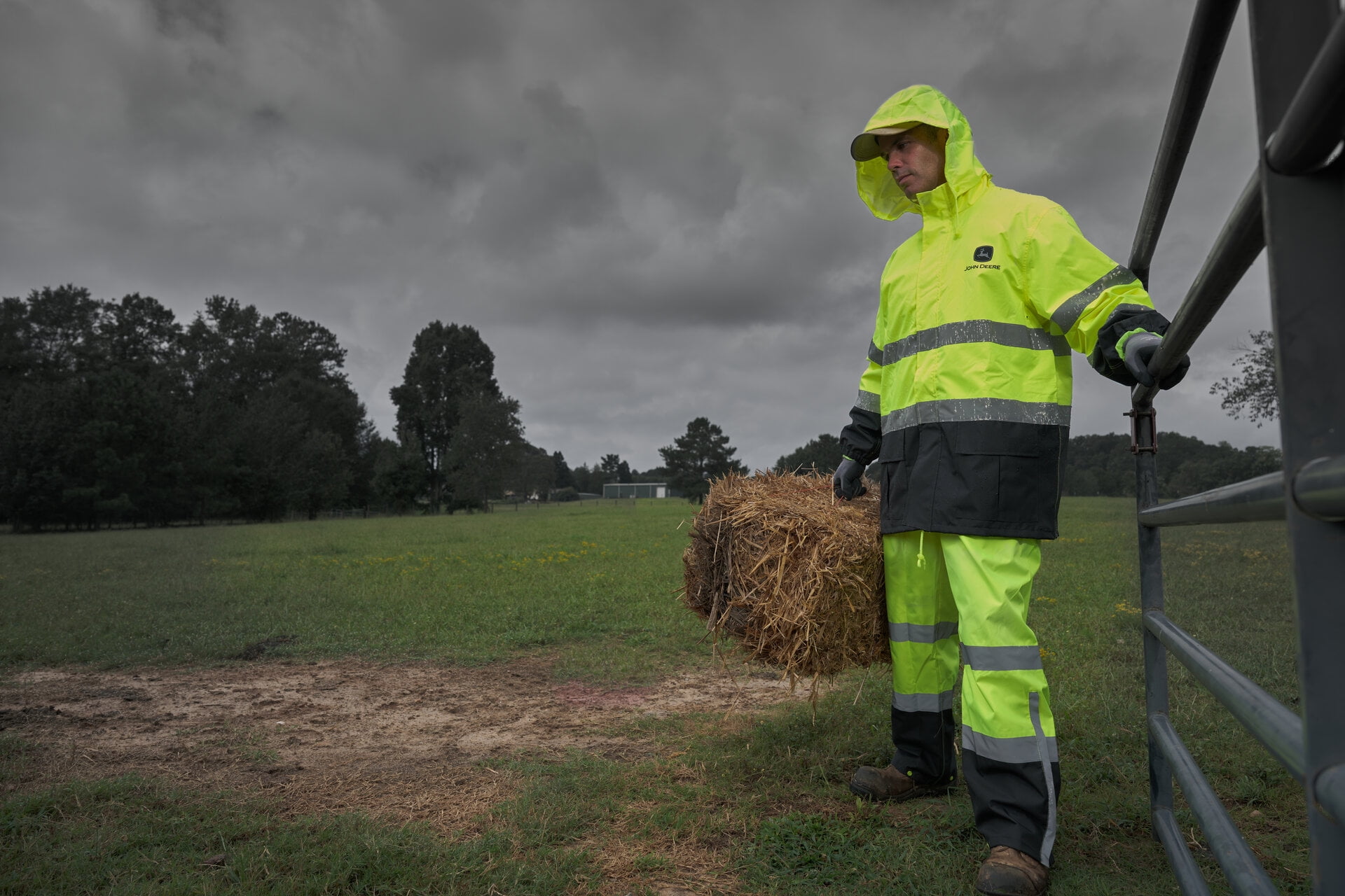 John Deere Hi Visibility 2 Piece Rainsuit ANSI Class 3 Waterproof Polyester with Polyurethane Coated 2X Large Walmart