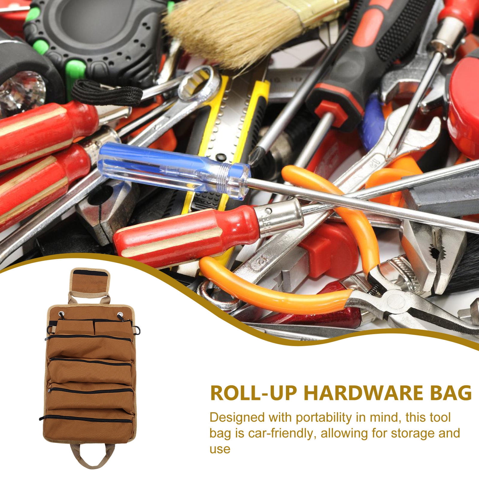 IBASETOY Khaki Tool Roll Organizer Portable Tool Bag for Gardening Electrical and Woodworking Professionals