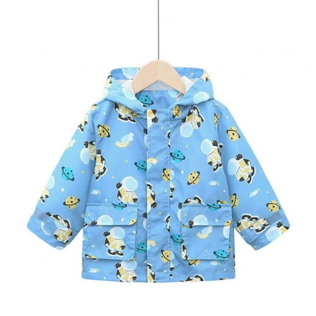 

Toddler Boys Girls Cartoon Print Zip Jacket Hooded Trench Lightweight Kids Coats Windbreaker Baseball Outerwear 1-7Y