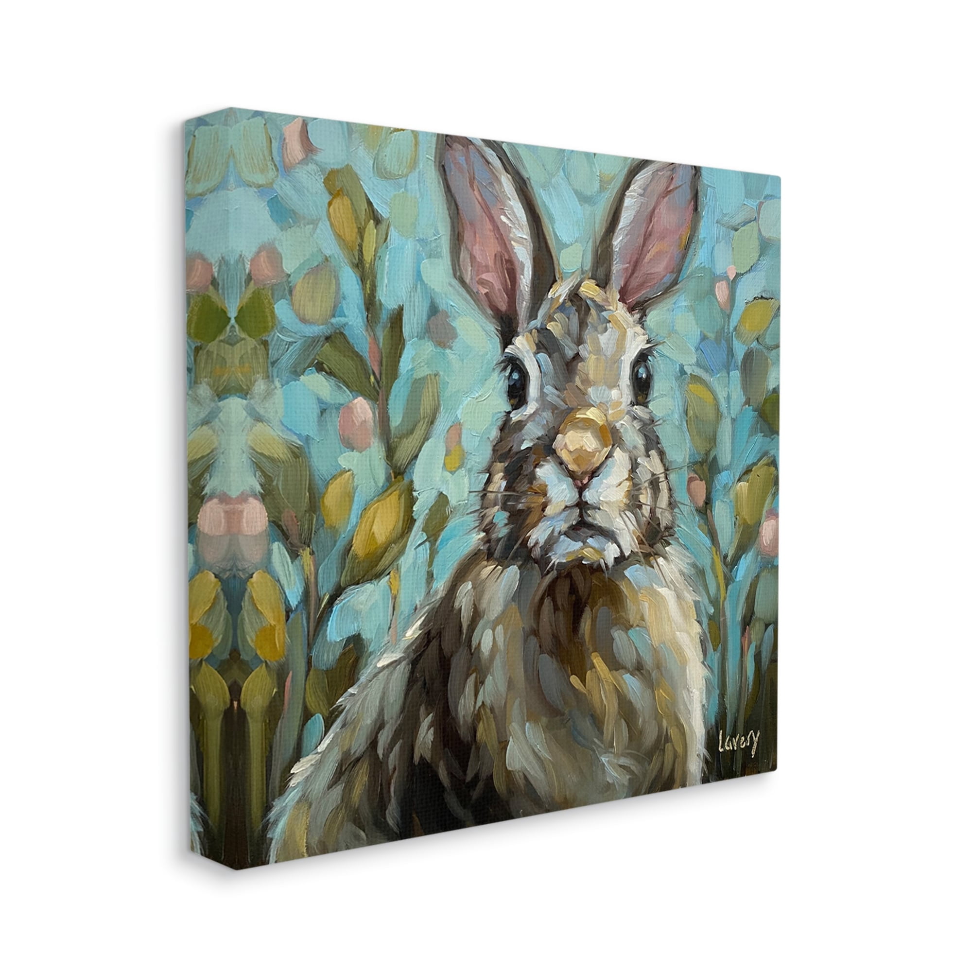 Stupell Rabbit Portrait Botanical Blooms Animals & Insects Painting Gallery Wrapped Canvas Print Wall Art