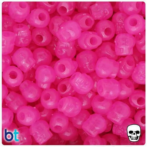 BeadTin Pink Glow 11mm Skull Pony Beads (150pcs)