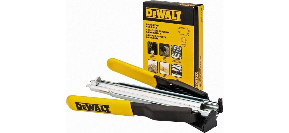 DEWALT Hog Ring Pliers Kit P7DW - Case Hardened Steel, Rubber Grip - 1000 Rings, Multicolor