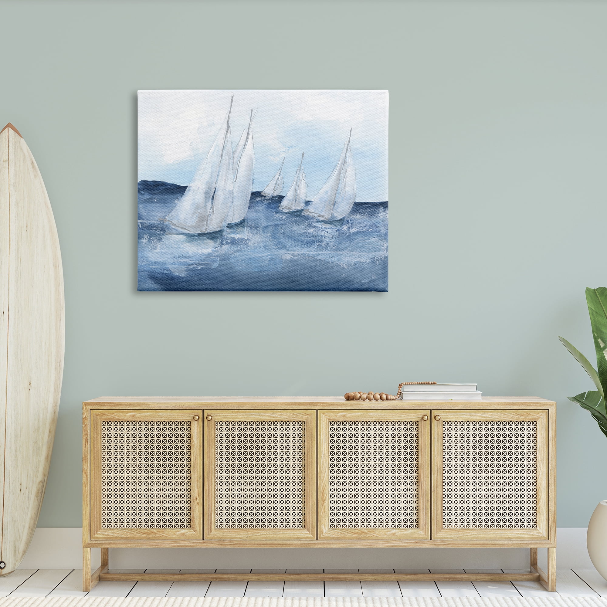 Stupell Industries White Sailboats Coasting Ocean Waters Blue Tide, 48 x 36,Design by Chris Paschke