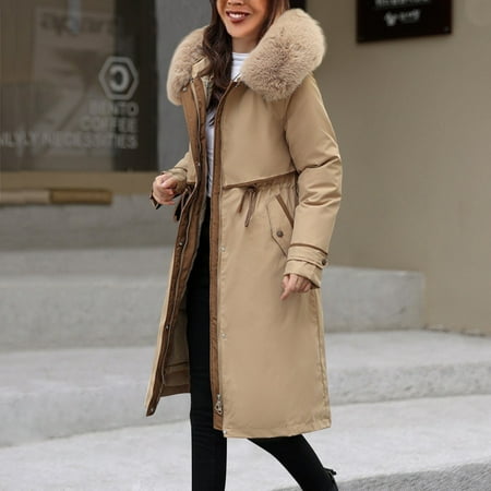 UPPADA Womens Long Puffer Jackets Hooded Winter Warm Coats Thicken Heavyweight Ski Jackets Loose Outwear with Pocekets Khaki xl Winter Puffer Coat for Women