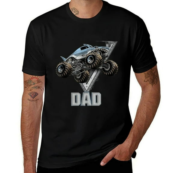 Monster Truck Dad Graphic Mens T Shirts Cotton Short Sleeve T-Shirt Crew Neck Tees Casual Shirt