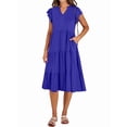 thumbnail image 2 of Womens Summer Dress Ruffle Sleeve V Neck Midi Dresses Tiered Boho Beach Sundress Blue M, 2 of 9