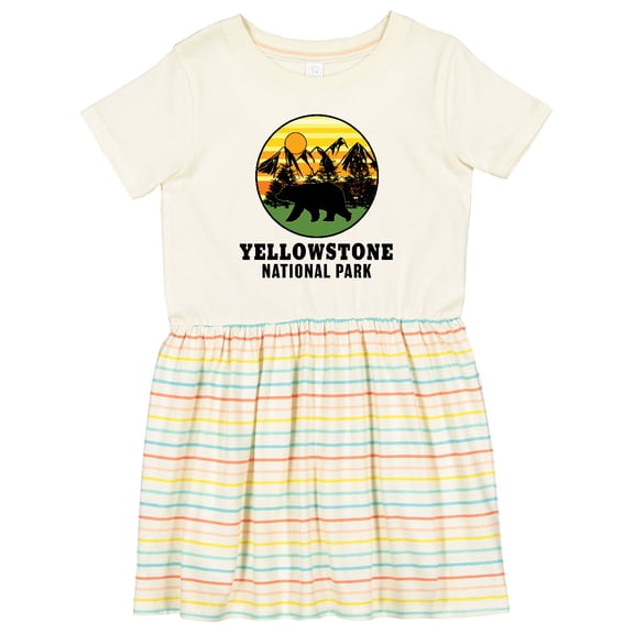 Inktastic Yellowstone National Park with Bear Mountains and Trees Cricle Girls Toddler Dress